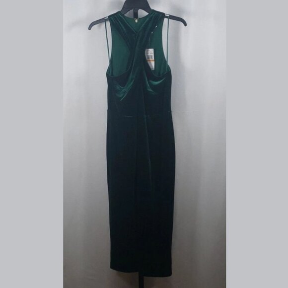 Michael Kors Green Stretch Velvet Sleeveless Twist Neck Midi Dress SZ M - NWT - Picture 2 of 8